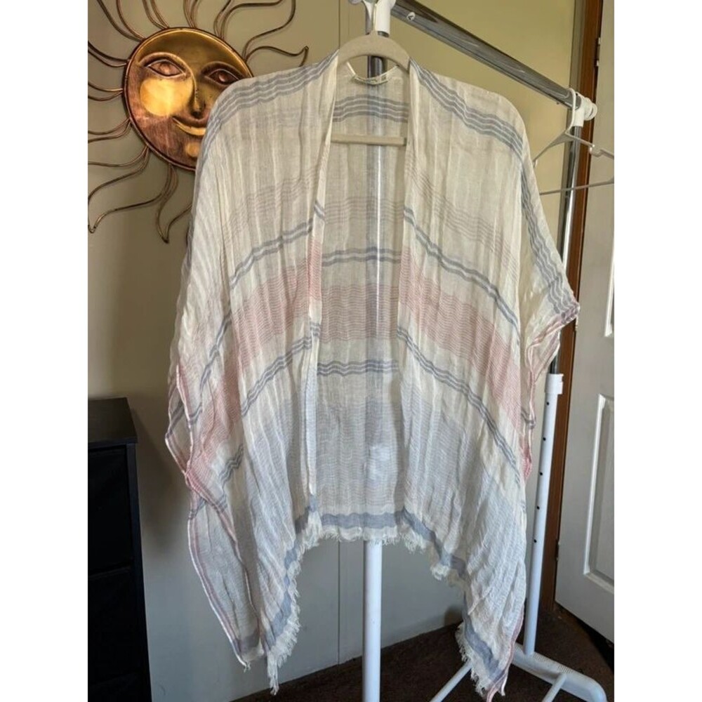 Spartina 449 sheer shawl scarf cardigan striped beachy Linen blend NWOT